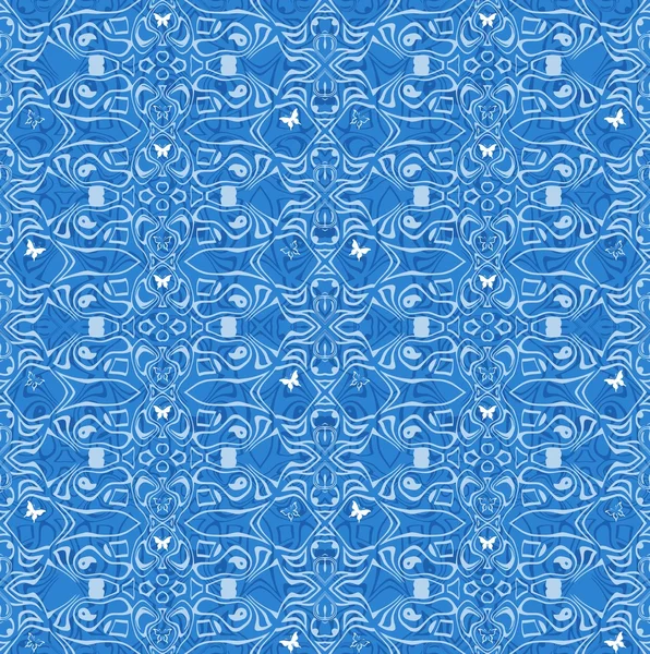 Seamless blue pattern or background with butterflies — Stock Vector