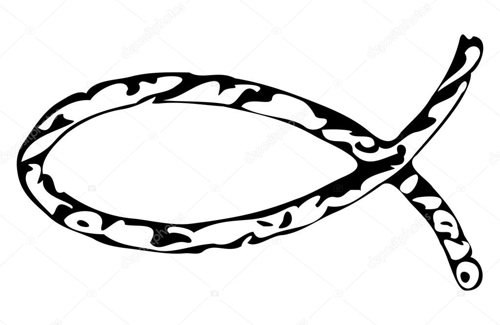 Christian fish icon in black and white