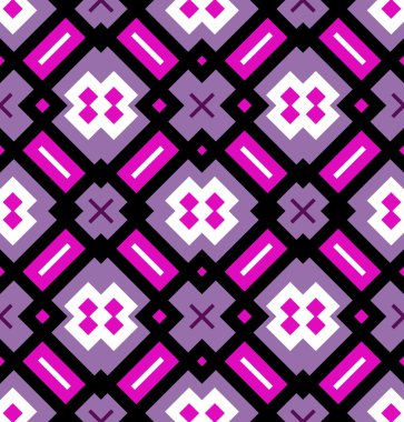 Geometrik seamless modeli pembe, mor, siyah ve beyaz