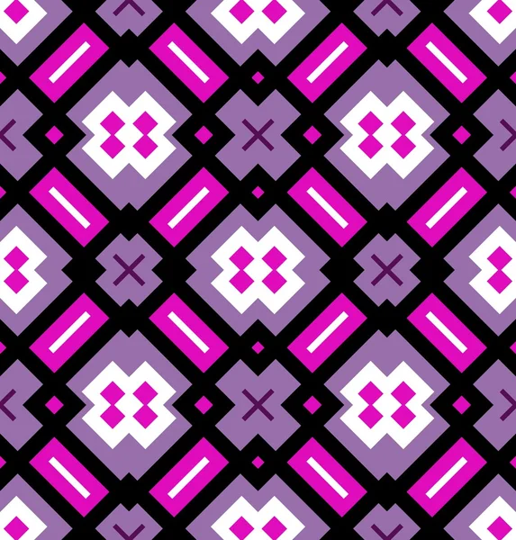 Motivo geometrico senza cuciture in rosa, viola, bianco e nero — Vettoriale Stock