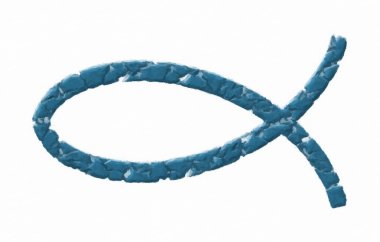 Christian fish icon (ichthus) in blue. Digital painting clipart