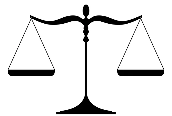 Justice scales silhouette - balanced. Isolated on white — Stock Vector