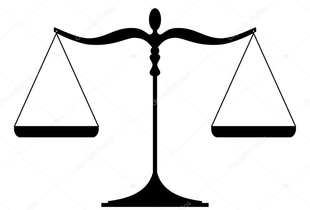 Justice scales silhouette - balanced. Isolated on white