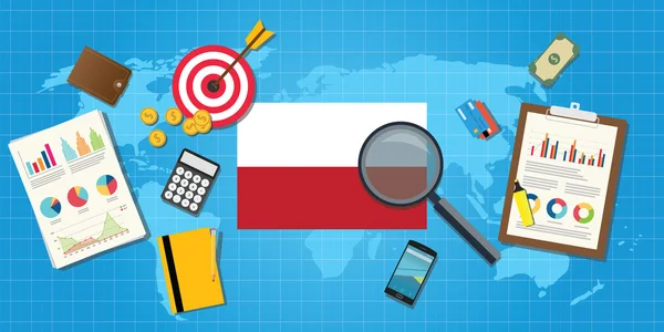 Polandia polska ekonomin ekonomiska villkor land med diagram diagram och finans verktyg vektorgrafik — Stock vektor