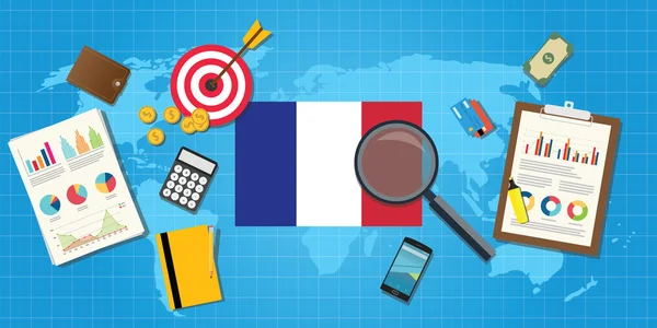 法国经济经济条件下国家与图图表和金融工具矢量图形 — 图库矢量图片