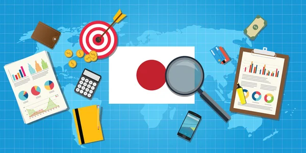 Japón economía condición económica país con gráfico gráfico y herramientas financieras vector gráfico — Archivo Imágenes Vectoriales