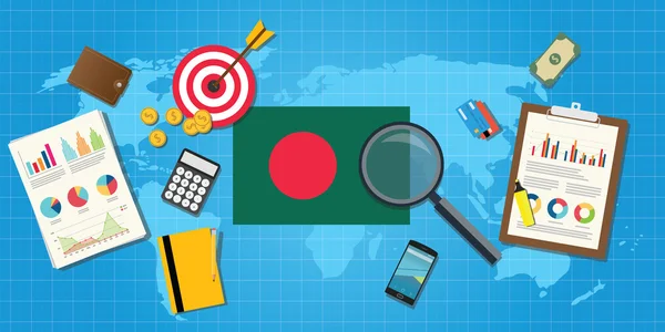 Bangladesh Wirtschaft wirtschaftlicher Zustand Land mit Diagramm und Finanzwerkzeuge Vektorgrafik — Stockvektor