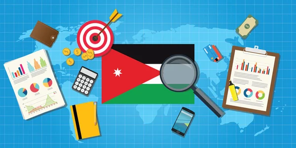 Jordanien Naher Osten Wirtschaft wirtschaftlicher Zustand Land mit Diagramm und Finanzwerkzeuge Vektor grafische Illustration — Stockvektor