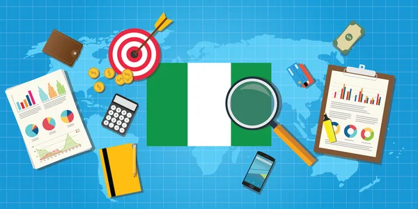 Nigeria Afrika Wirtschaft wirtschaftlicher Zustand Land mit Diagramm und Finanzinstrumenten Vektor grafische Illustration — Stockvektor
