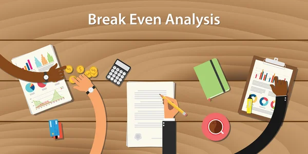 Break i analýza ilustrace s týmovou práci společně se peníze tištěný dokument — Stockový vektor