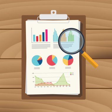 Grafik veri analiz sonucu kağıt belge Finans Finansal raporu büyüteç ile denetleme