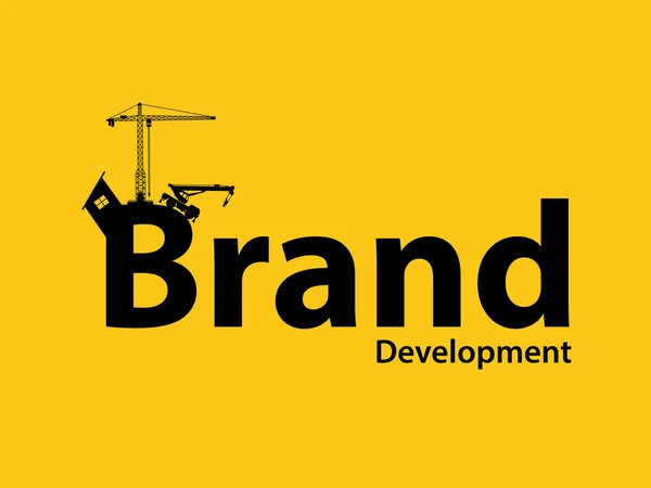 Illustration de marque de développement de marque avec sillhouette texte grue bulldozer et construction — Image vectorielle