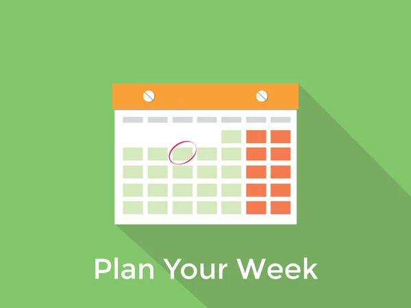 Planejar o seu conceito semana com um calendário e sombra longa fundo verde —  Vetores de Stock