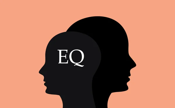 EQ emocionální otázka s sillhouette lidský mozek hlavy oranžové pozadí — Stockový vektor