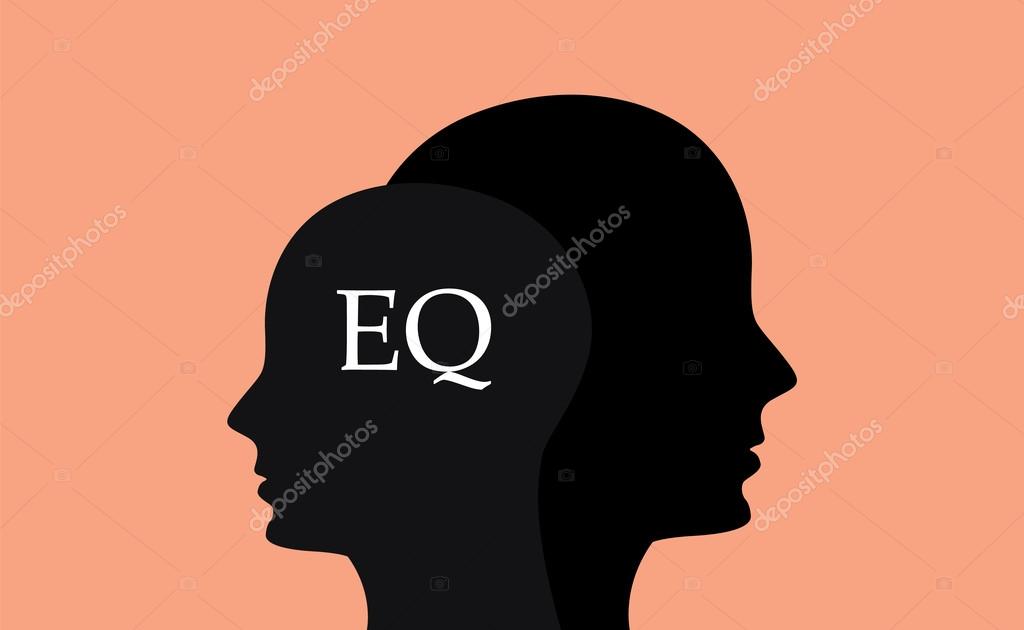 Eq emotional question with sillhouette human brain head with orange background