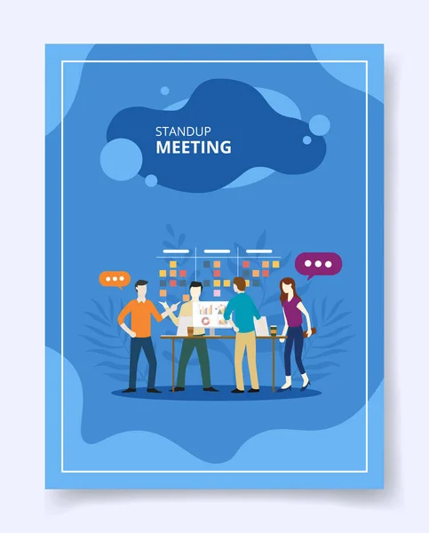 Stand Meeting Team People Discussion Work Place Template Banners Φυλλάδια — Διανυσματικό Αρχείο