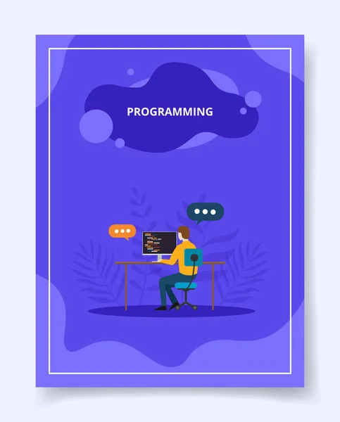 Programowanie Man Development Software Apps Computer Template Banners Flyer Books — Wektor stockowy