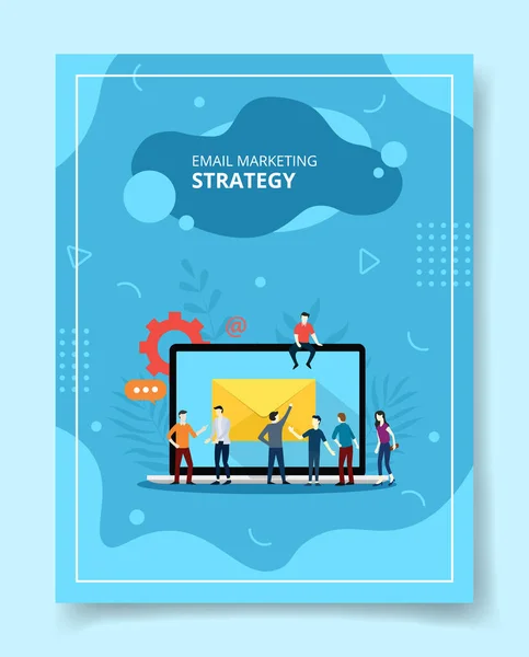 Estratégia Marketing Mail Pessoas Laptop Frontal Para Modelo Banners Folheto —  Vetores de Stock