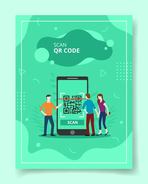 Digitalizar Código Pessoas Smartphone Gigante Frontal Para Modelo Banners Panfleto — Vetor de Stock