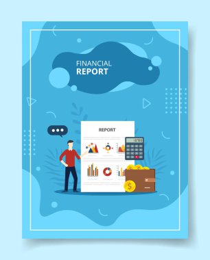 Finansal raporlar, bar eğrisi grafiği hesap makinesi, cüzdan para, afişler, broşürler, kitap kapakları, sıvı şekilli vektör tasarımlı dergiler için para.