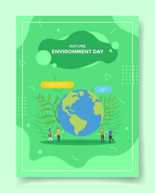 Doğa çevresi gündüz konsepti. Dünya yaprak bitkisi çevresindeki insanlar afiş, broşür, kitap kapağı, sıvı şekilli vektör tasarımı illüstrasyonlu dergiler için.