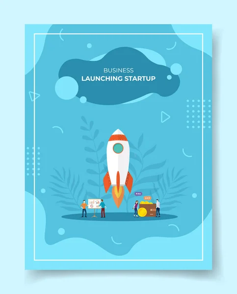 Startup Koncepció Bevezetése Emberek Körül Rakéta Fly Felszállási Chart Board — Stock Vector