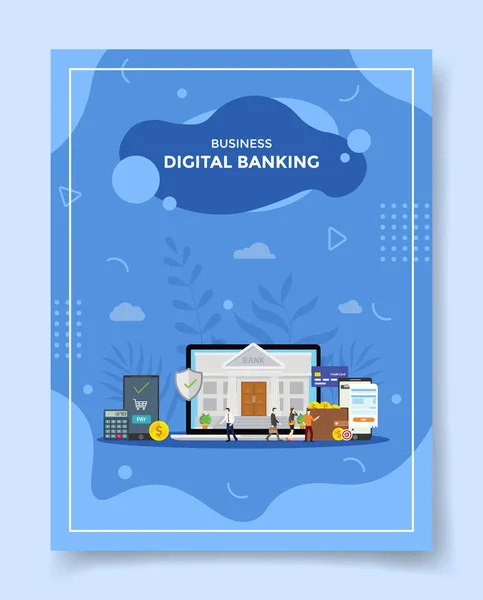 Digital Business Banking Koncept Människor Runt Laptop Bankkontor Skärmen Display — Stock vektor
