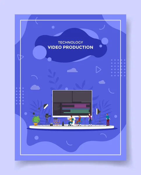 Les Gens Production Vidéo Autour Projecteur Caméra Édition Ordinateur Grand — Image vectorielle