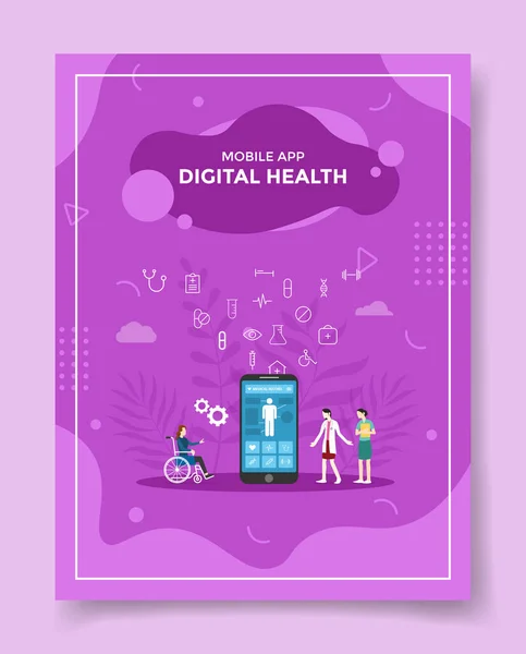 Digital Health People Doctor Nurse Patient Use Wheel Chair Smartphone — Stock Vector