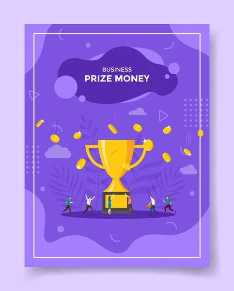 Prize Money Concept People Big Trophy Money Fall Template Banners — Stock Vector