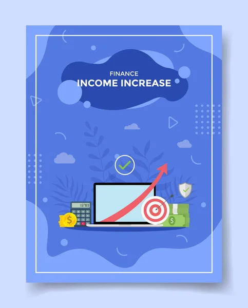 Income Increase Arrow Laptop Screen Calculator Money Coin Template Banners — Stock Vector