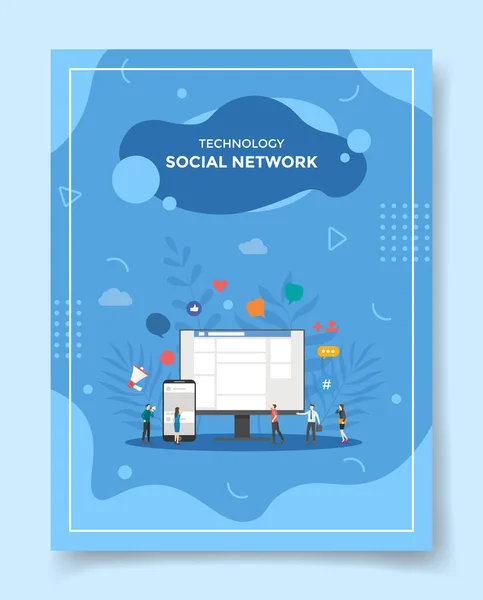 Concetto Social Network Modello Banner Volantino Copertina Libri Illustrazione Vettoriale — Vettoriale Stock