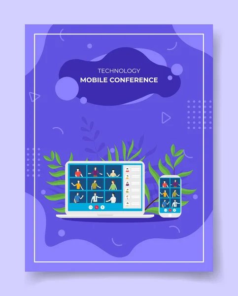 Online Video Conference Concept Template Banners Flyer Books Cover Magazine — Stockvector