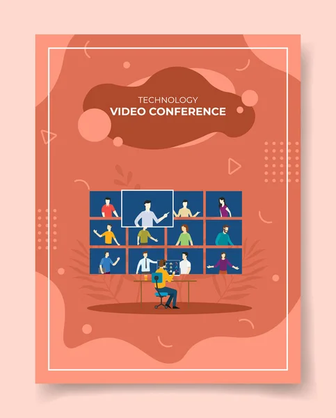 Video Conference Concept Template Banners Flyer Books Cover Magazine Vector — 图库矢量图片