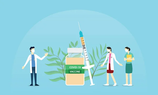 Coronavirus Covid Vaccine Reserach Doctor Nurse Laboratory Team Looking Vaccine — Image vectorielle