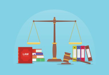 law and legal justice concept with scales and gavel judge and books with modern flat style vector illustration