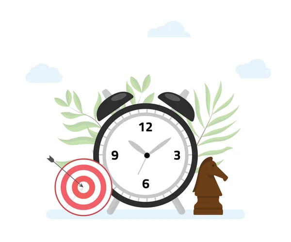 Time Management Concept Clock Goals Target Strategy Modern Flat Style — Stock Vector
