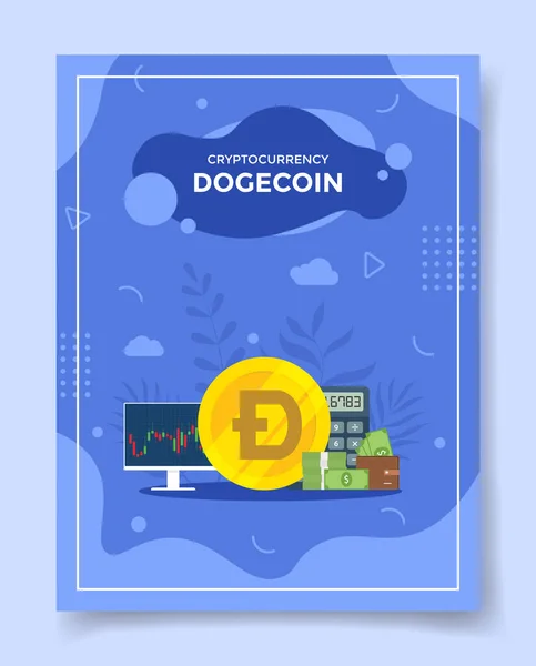 Криптовалюта Doge Dogecoin Шаблона Баннеров Флаеров Обложки Книг Журнала Жидкостной — стоковый вектор