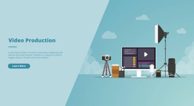 Web sitesi indirme ana sayfa şablonu ya da slayt sunum kapağı illüstrasyonu için video üretim kavramı