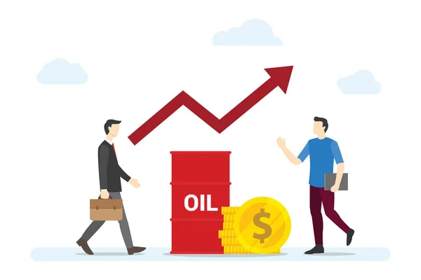 Preço Petróleo Até Conceito Com Pessoas Aumento Gráfico Com Ilustração — Vetor de Stock