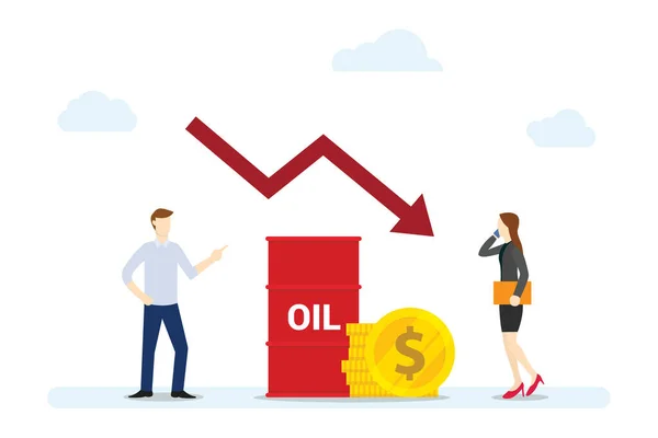Preço Petróleo Para Baixo Conceito Com Pessoas Gráfico Cair Com — Vetor de Stock