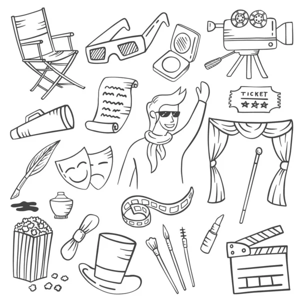 Lavori Attore Artista Professione Doodle Disegnato Mano Set Collezioni Con — Vettoriale Stock