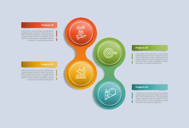 Parlak gradyan biçimli 4 nokta, dört doğru parçalı bilgi vektörüyle dikey düzlemde büyük bir dairesel sıvı bağlantısı var.