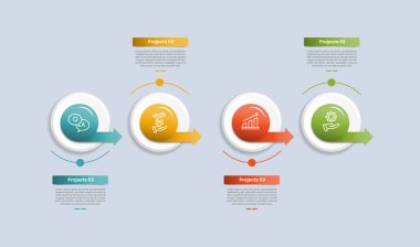 Parlak gradyan biçimli 4 nokta bilgisi, doğru yönde çember, yukarı ve aşağı doğru içerikli dört doğru parçalı bilgi vektörü.