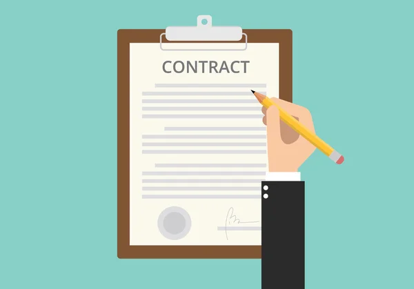 Kağıt belgeyi imzala sözleşme imzalama — Stok Vektör