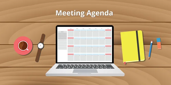 Ημερήσια διάταξη σύσκεψης σε απευθείας σύνδεση ημερολόγιο σημειωματάριο σημειώσεις ρολόι — Διανυσματικό Αρχείο