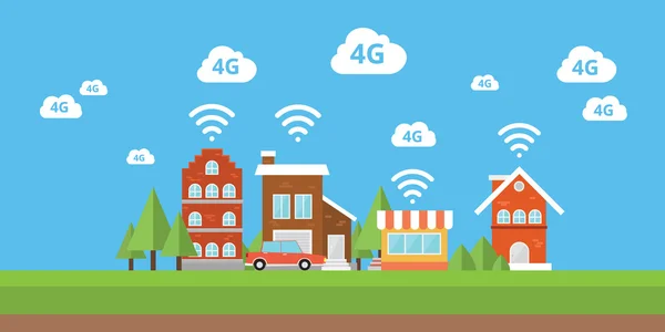 Nätverk 4g ifi internet smart city trådlöst bredband — Stock vektor
