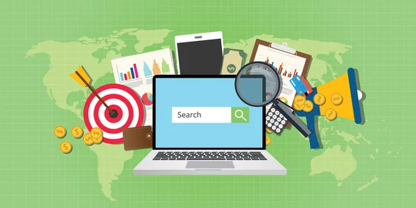 Sem search engine marketing seo advertising analysis notebook — Stock Vector