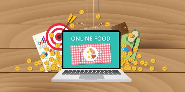 Negócio de alimentos online internet dinheiro ouro crescimento — Vetor de Stock