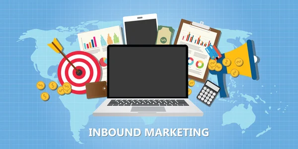 Conceito de inbound marketing com objetivos de dados gráficos —  Vetores de Stock